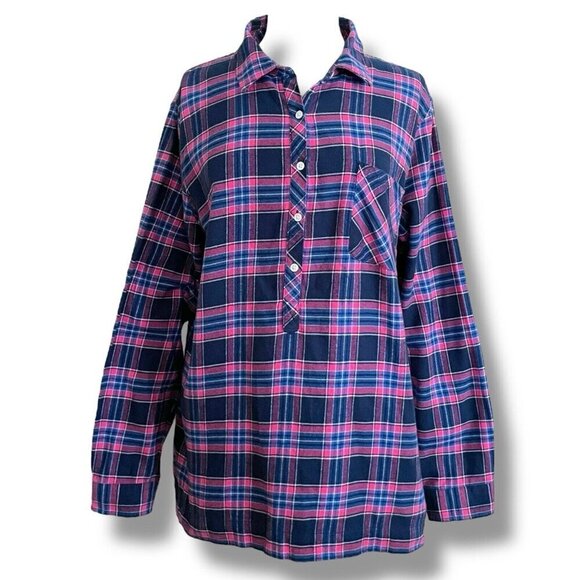 Lands End Womens Popover Top Plus Sz 18 Blue Pink Plaid Flannel Shirt Cabincore - Picture 1 of 7